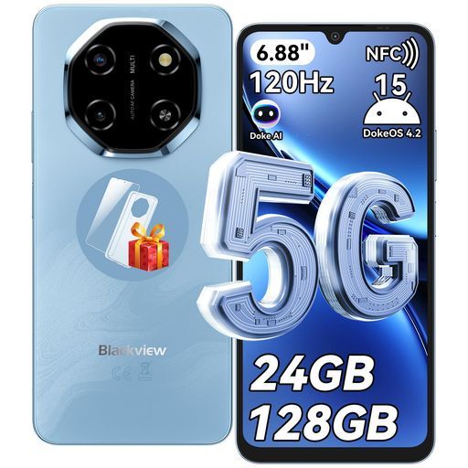 【2025強化版SIMフリースマホ】BlackviewShark6SIMフリースマートフォン5G対応24GB+128GB2TB拡張可能DokeAI搭載(ChatGPT)Android15スマホ6.88インチ
