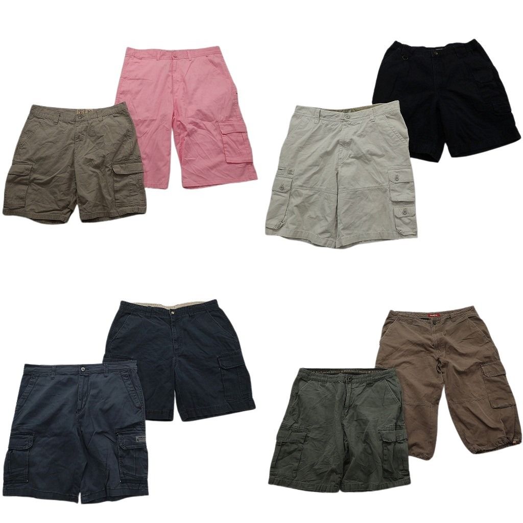 古着卸 まとめ売り カーゴ ショートパンツ 8枚セット ( メンズ 38 ) ピンク ベージュ ネイビー ホワイト 中古 古着 NE6398