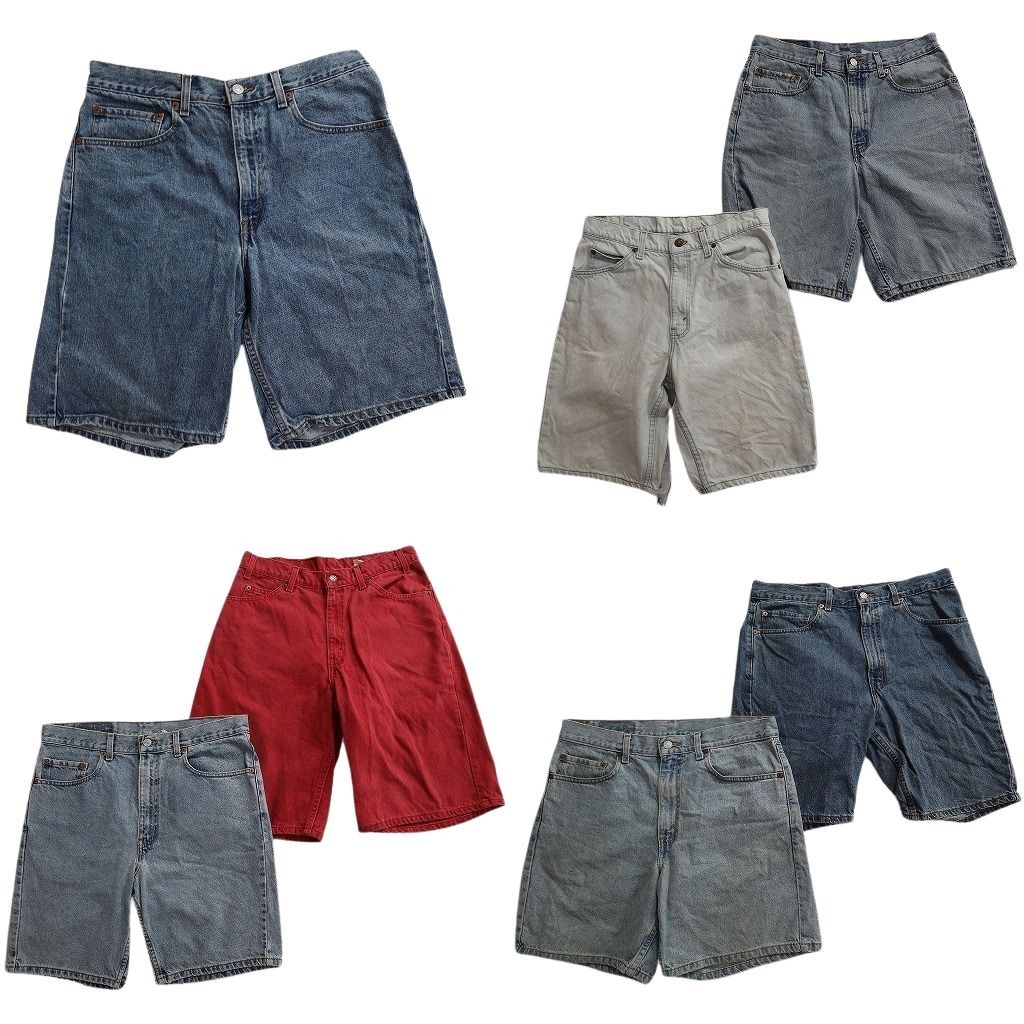 古着卸 まとめ売り リーバイス 紙タグ ショートパンツ 7枚セット ( メンズ 34/33/31 ) 550 560 505 ホワイト レッド 中古 古着 NE6402