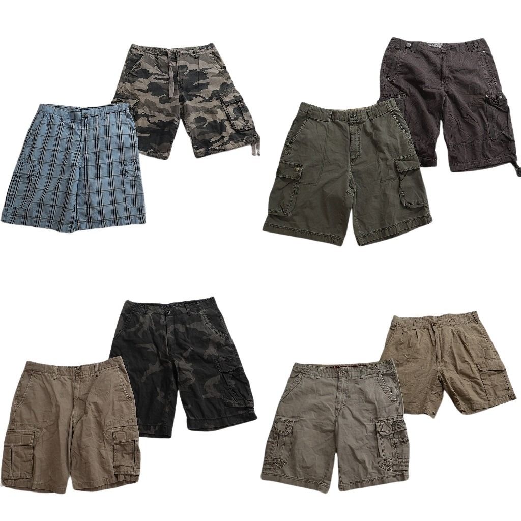 古着卸 まとめ売り カーゴ ショートパンツ 8枚セット ( メンズ 36 ) 迷彩柄 チェック ベージュ カーキ 中古 古着 NE6409