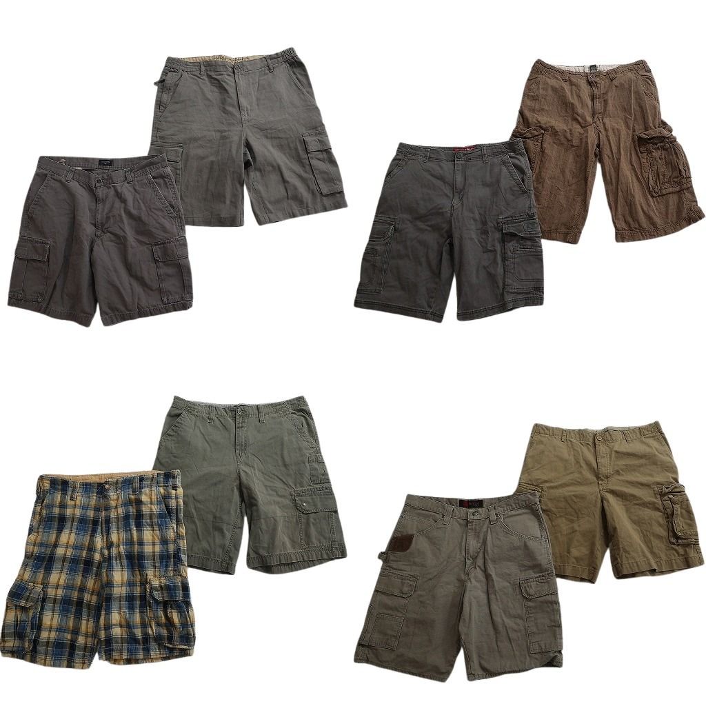 古着卸 まとめ売り カーゴ ショートパンツ 8枚セット ( メンズ 36 ) グレー ベージュ チェック マドラス 中古 古着 NE6410
