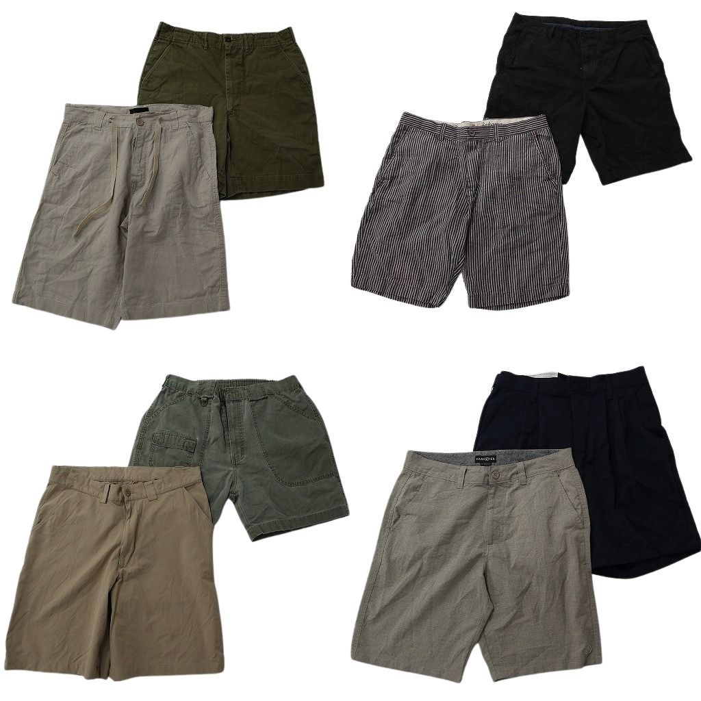 古着卸 まとめ売り ショートパンツ MIX 8枚セット ( メンズ 32 ) ストライプ チノ カーキ ブラック 中古 古着 NE6429