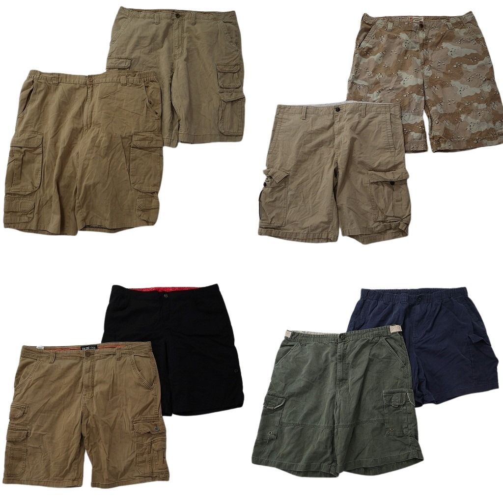 古着卸 まとめ売り カーゴ ショートパンツ 8枚セット ( メンズ 44/42/40/2XL ) ベージュ ネイビー カーキ 迷彩柄 中古 古着 NE6433