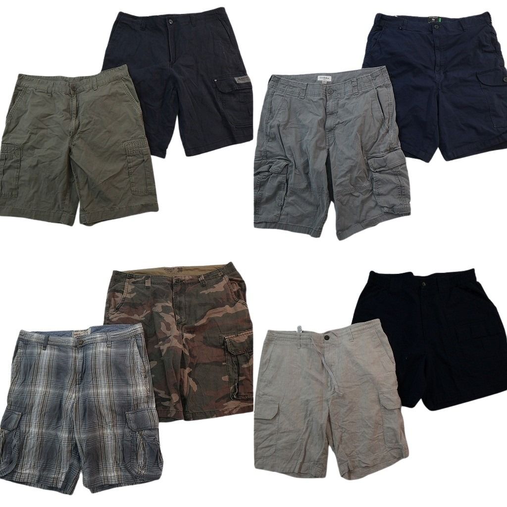 古着卸 まとめ売り カーゴ ショートパンツ 8枚セット ( メンズ 36 ) カーキ ネイビー 迷彩柄 チェック 中古 古着 NE6441