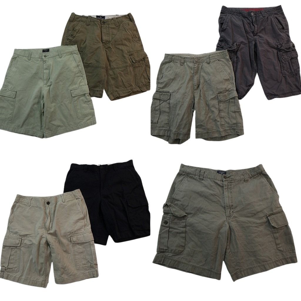 古着卸 まとめ売り カーゴ ショートパンツ 7枚セット ( メンズ 34 ) ブラック ベージュ 無地 ワーク 中古 古着 NE6444