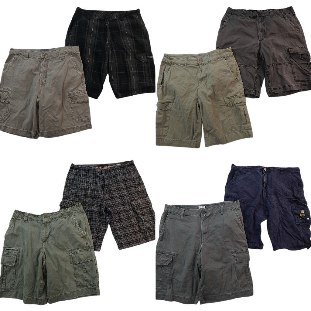 古着卸 まとめ売り カーゴ ショートパンツ 8枚セット ( メンズ 34 ) チェック グレー カーキ ベージュ 無地 中古 古着 NE6445