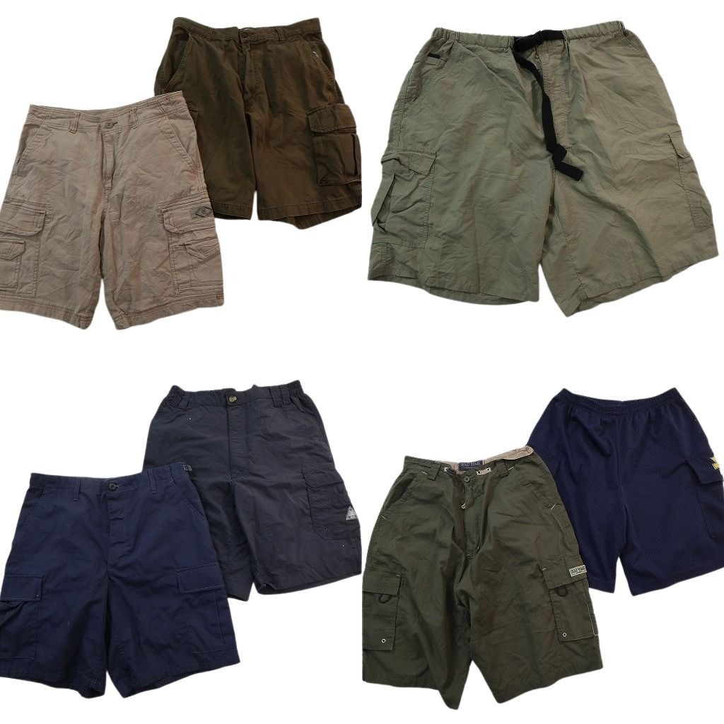 古着卸 まとめ売り カーゴ ショートパンツ 7枚セット ( メンズ M/32 ) ベージュ ネイビー カーキ イージー 中古 古着 NE6450