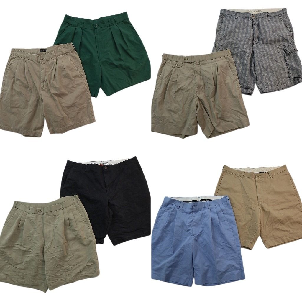 古着卸 まとめ売り ショートパンツ MIX 8枚セット ( メンズ 36 ) 2タック ベージュ グリーン ストライプ カーゴ 中古 古着 NE6460