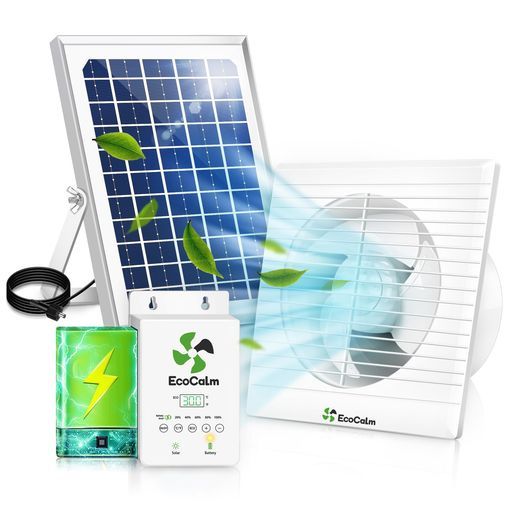 ecoCalmソーラー換気扇15cm排気ファンバッテリー付き充電&調節可能サーモスタット付きソーラー扇風機温室鶏小屋ガレージ用空間を換気して冷却します