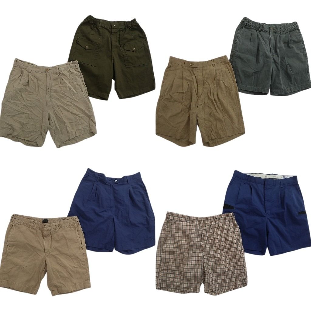 古着卸 まとめ売り ショートパンツ MIX 8枚セット ( メンズ 33 ) ベージュ チェック 2タック 中古 古着 NE6476