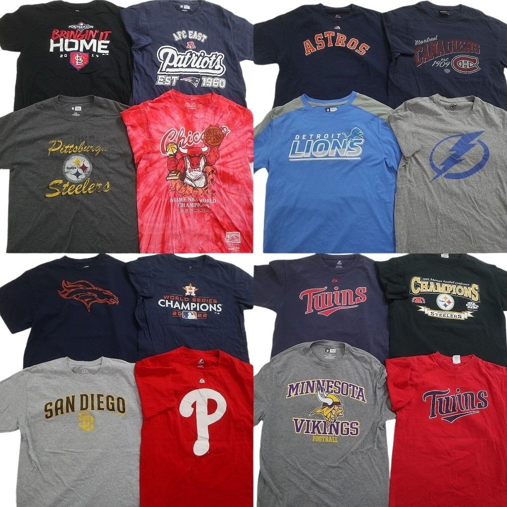 古着卸 まとめ プロチーム Tシャツ 16枚セット ( メンズ L ) NBA ブルズ NFL スティーラーズ バイキングス ブロンコス 中古 古着 NE6507