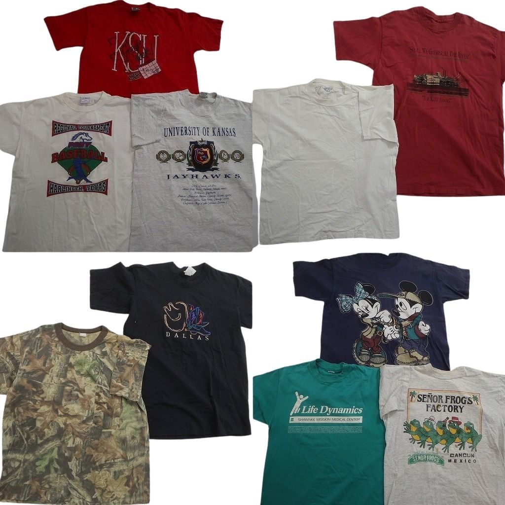 古着卸 まとめ売り シングル Tシャツ 10枚セット ( メンズ L/XL ) ディズニー ミッキー カレッジ風 リアルツリー 無地 中古 古着 NE6516