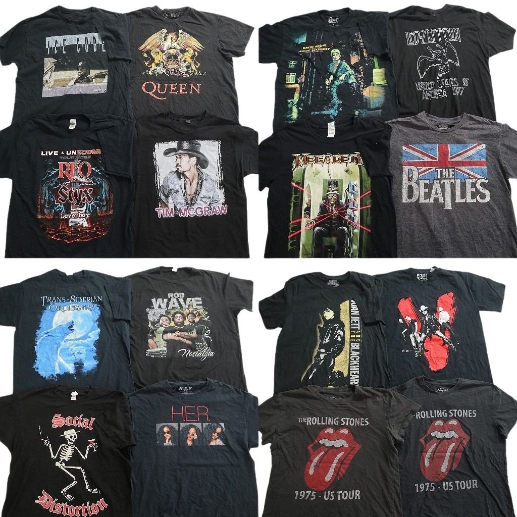 古着卸 まとめ売り 音楽・バンド Tシャツ 16枚セット ( メンズ L ) ローリングストーンズ クイーン ビートルズ 中古 古着 NE6525