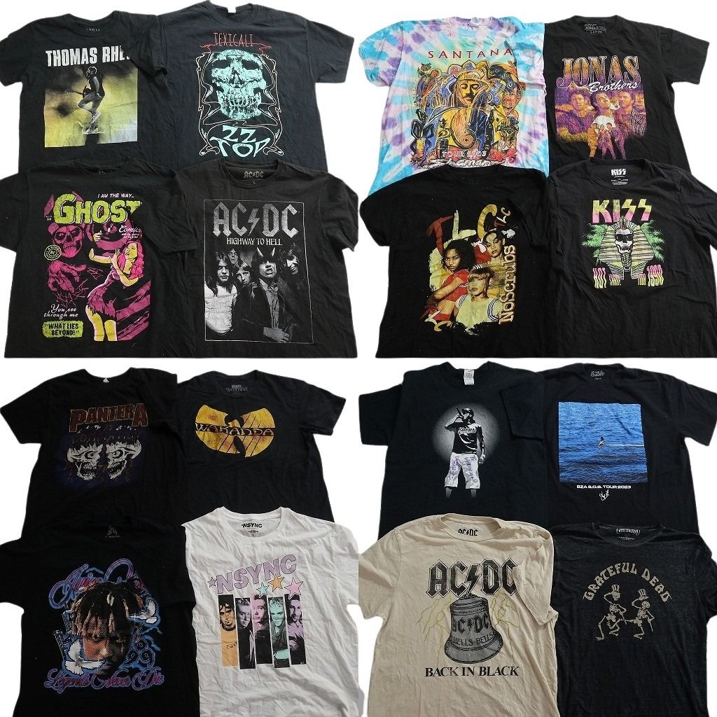 古着卸 まとめ売り 音楽・バンド Tシャツ 16枚セット ( メンズ L ) AC/DC KISS トーマスレット 中古 古着 NE6526