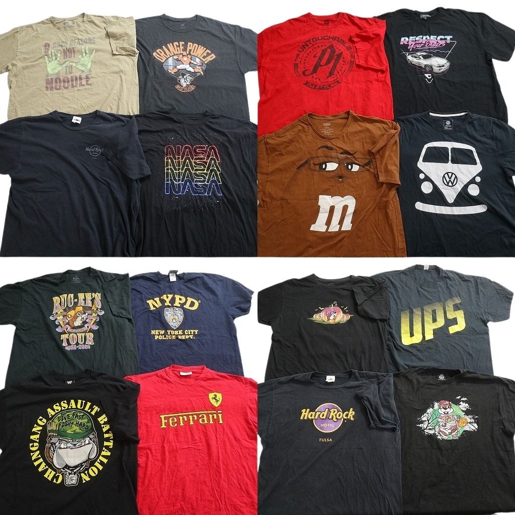 古着卸 まとめ売り 有名企業 Tシャツ 16枚セット ( メンズ 2XL/3XL ) ハードロックカフェ バッキーズ NASA フェラーリ 中古 古着 NE6530