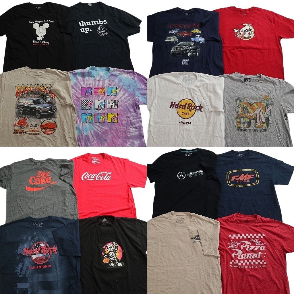 古着卸 まとめ売り 有名企業 Tシャツ 16枚セット ( メンズ XL ) MTV ディズニー ハードロックカフェ コカ・コーラ 中古 古着 NE6535