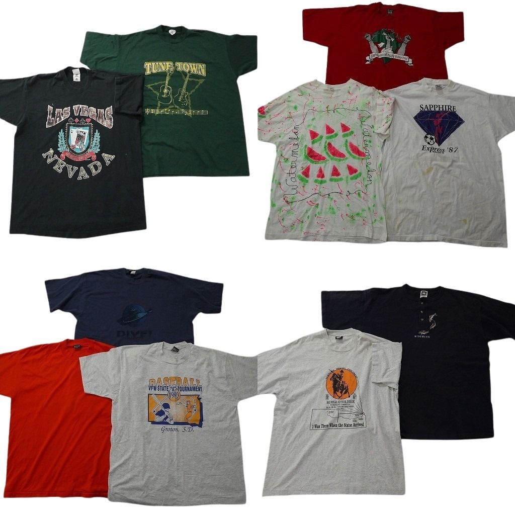古着卸 まとめ売り シングル Tシャツ 10枚セット ( メンズ 2XL ) フルーツオブザルーム カレッジ風 ヘンリーネック 中古 古着 NE6546