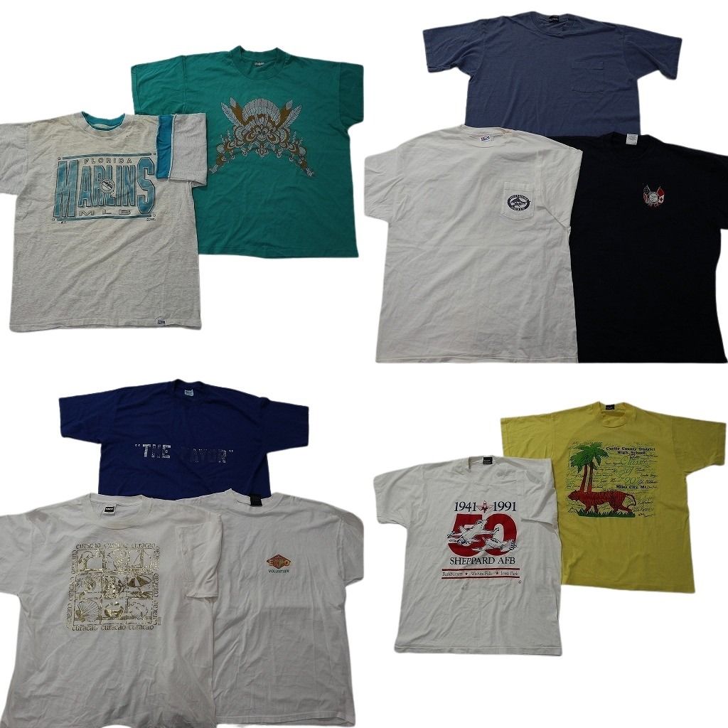 古着卸 まとめ売り シングル Tシャツ 10枚セット ( メンズ XL/2XL ) ポケット付き ワンポイント 英文字プリント 中古 古着 NE6547