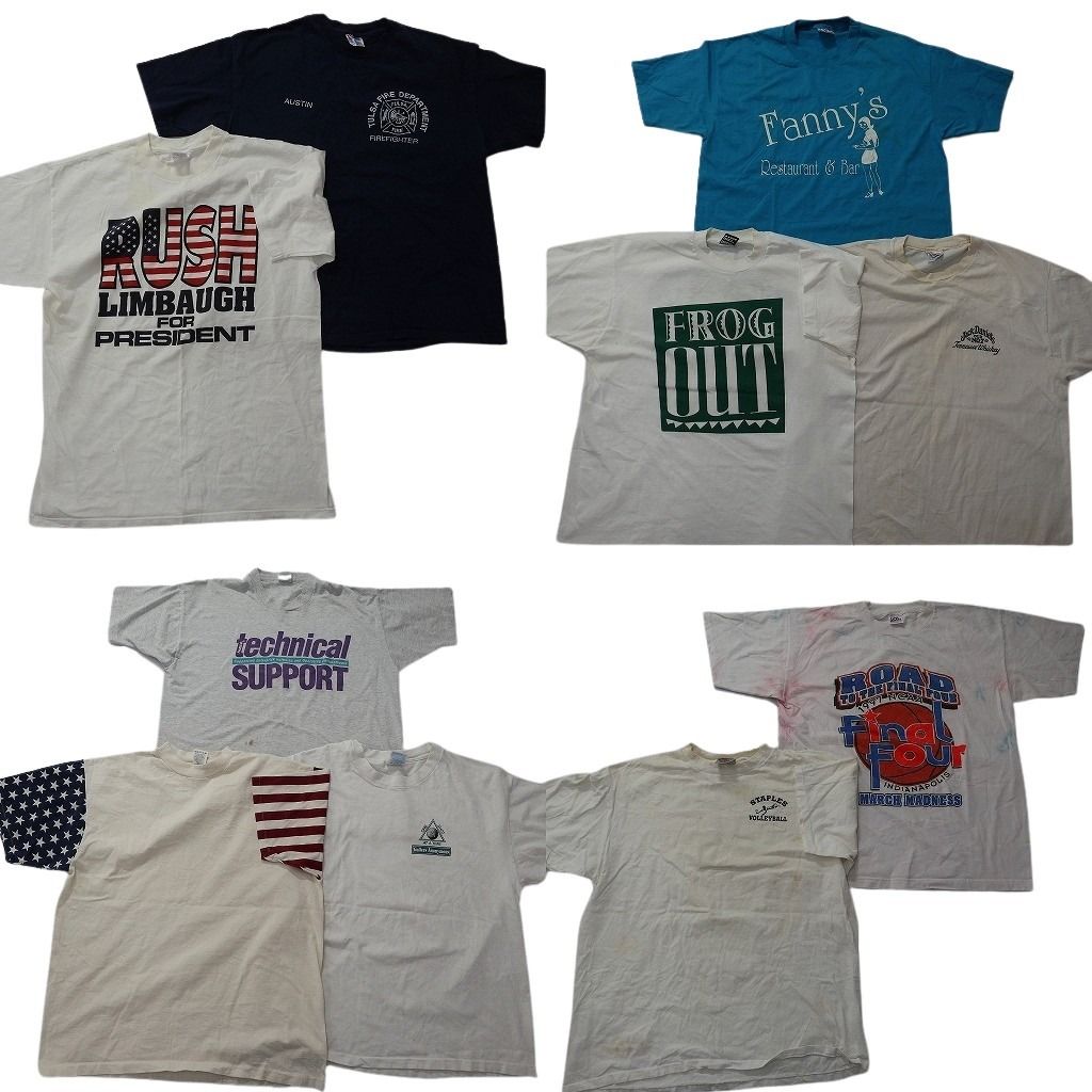 古着卸 まとめ売り シングル Tシャツ 10枚セット ( メンズ XL ) 星条旗 ワンポイント 英文字プリント 中古 古着 NE6549