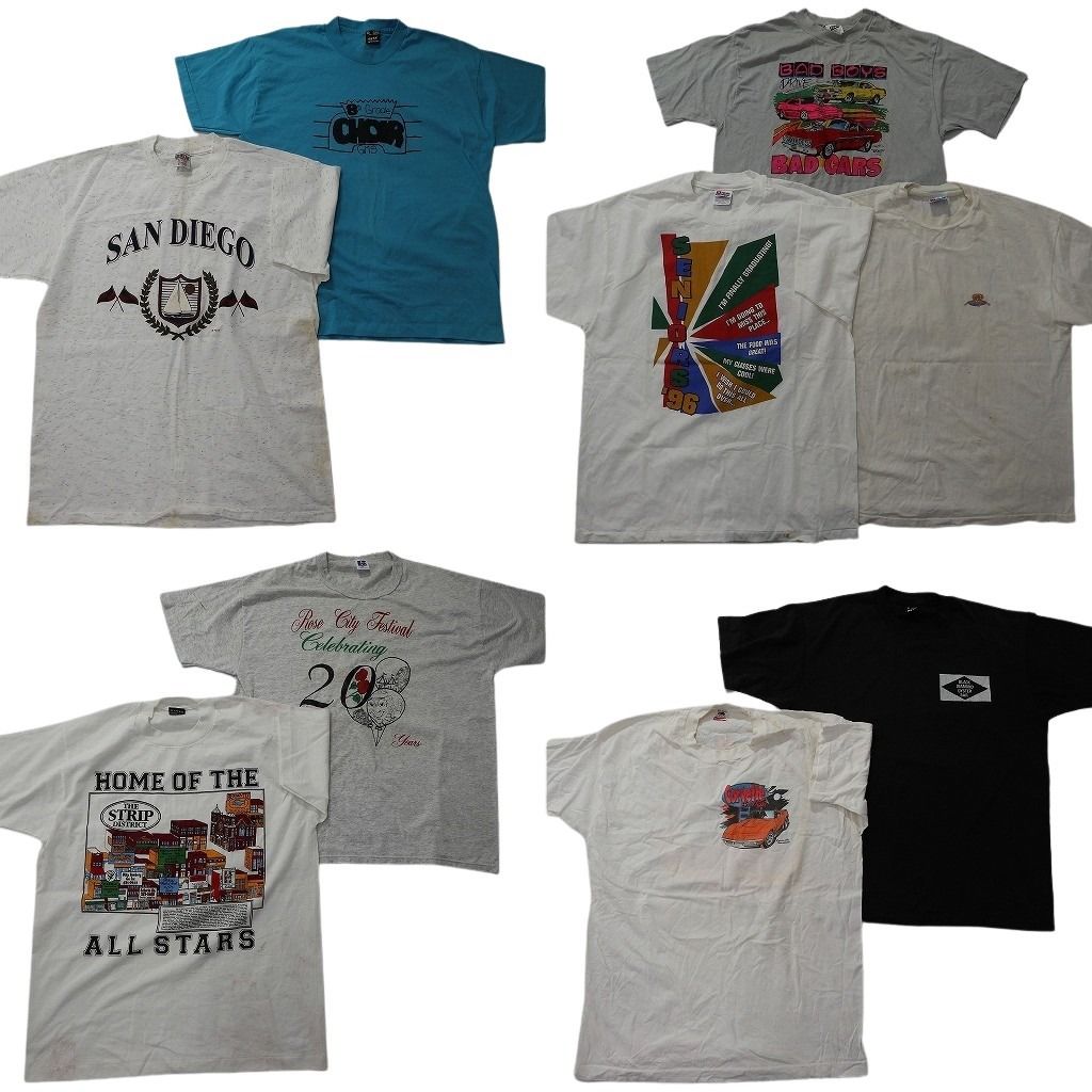 古着卸 まとめ売り シングル Tシャツ 9枚セット ( メンズ XL ) ラッセル フルーツオブザルーム 車 中古 古着 NE6550