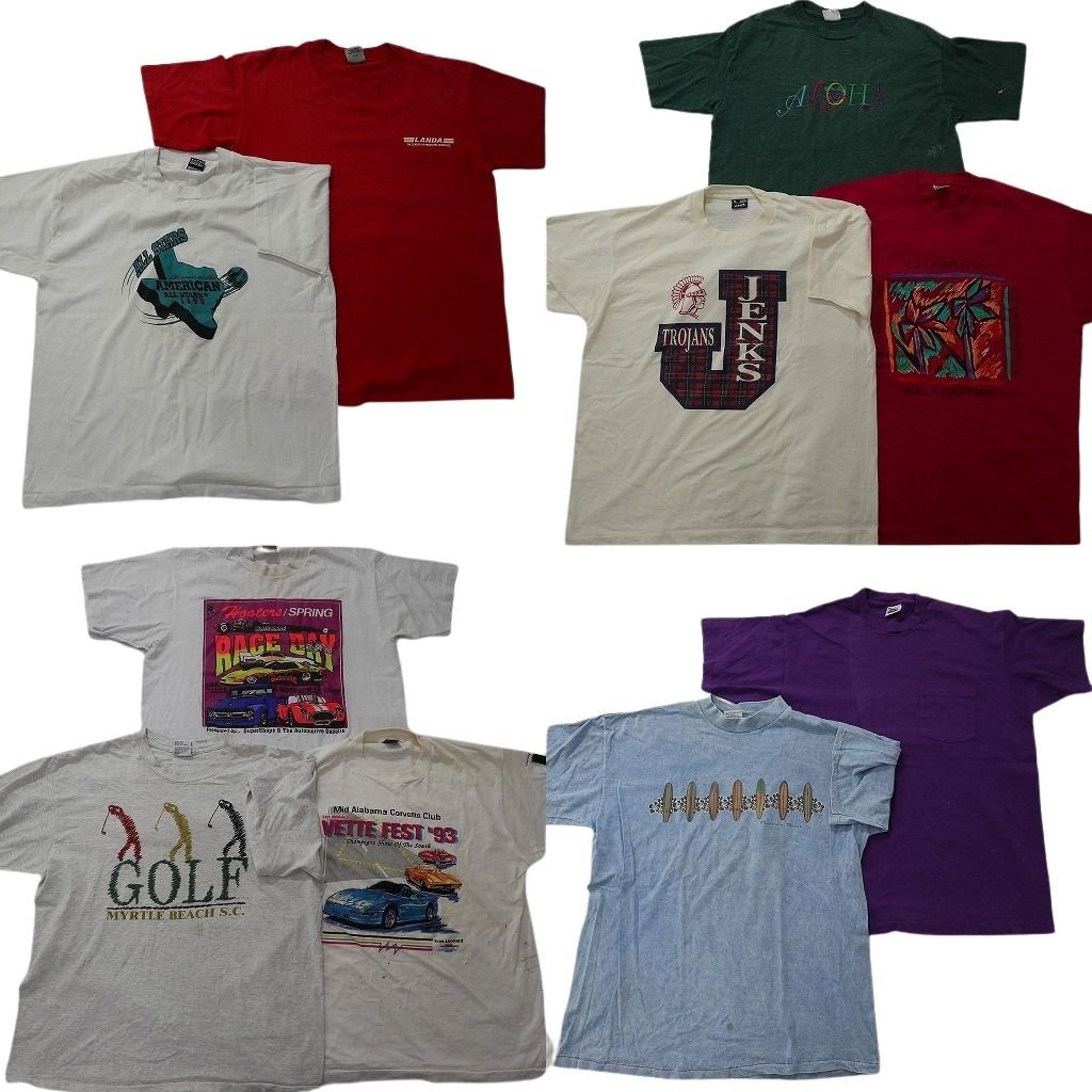 古着卸 まとめ売り シングル Tシャツ 10枚セット ( メンズ XL ) フルーツオブザルーム 車 英文字プリント 中古 古着 NE6552