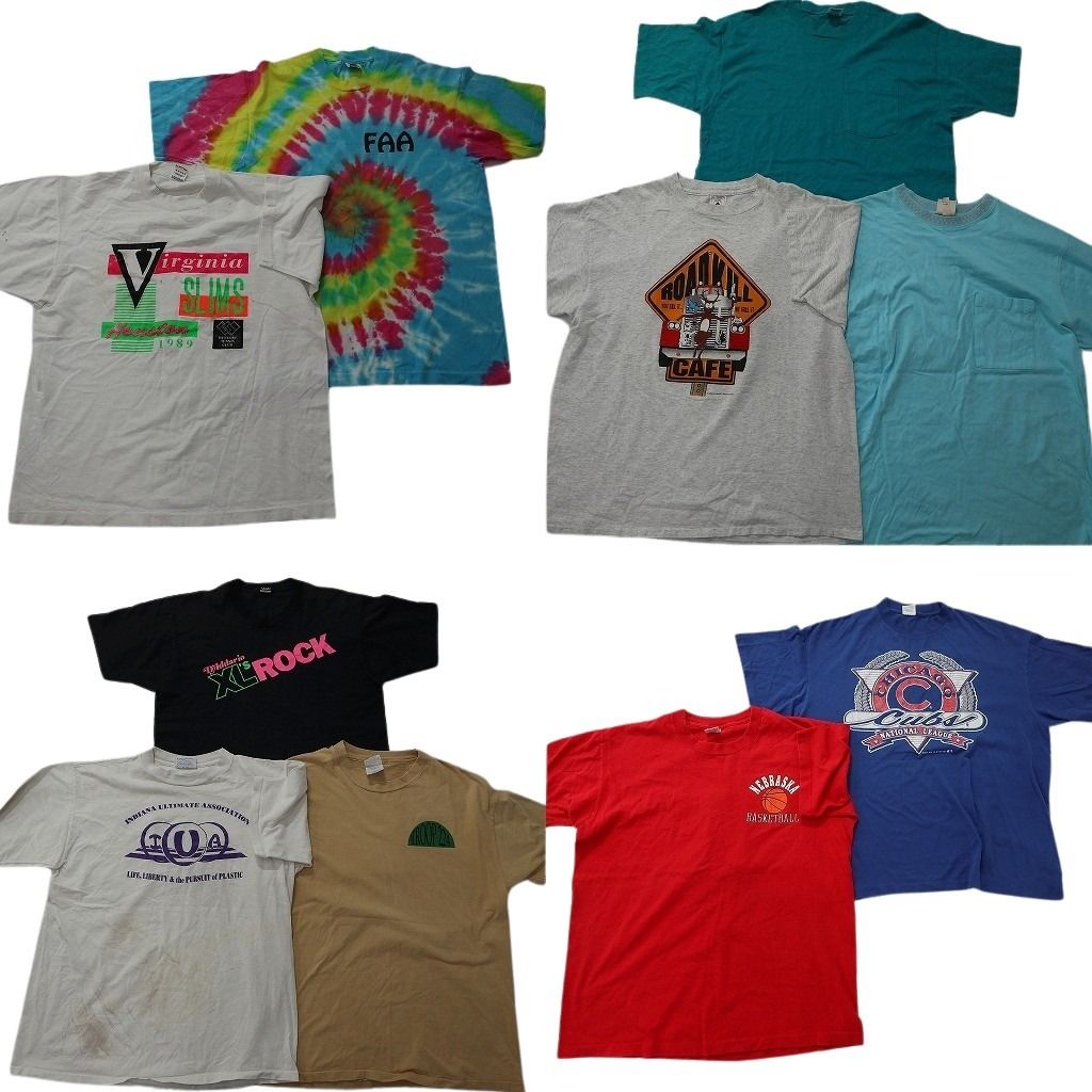 古着卸 まとめ売り シングル Tシャツ 10枚セット ( メンズ XL ) タイダイ柄 ワンポイント 英文字 中古 古着 NE6553