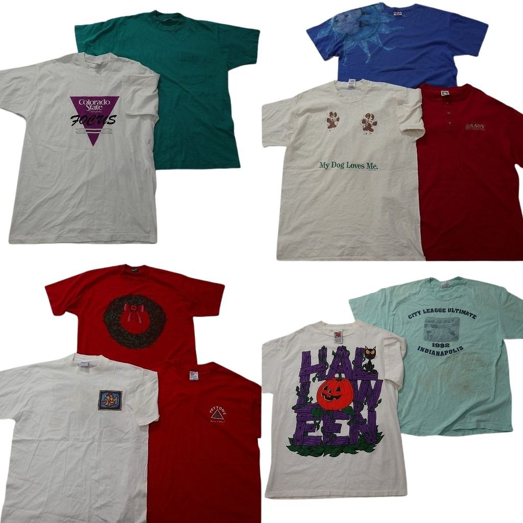 古着卸 まとめ売り シングル Tシャツ 10枚セット ( メンズ XL ) フルーツオブザルーム 大判プリント ヘンリーネック 中古 古着 NE6554