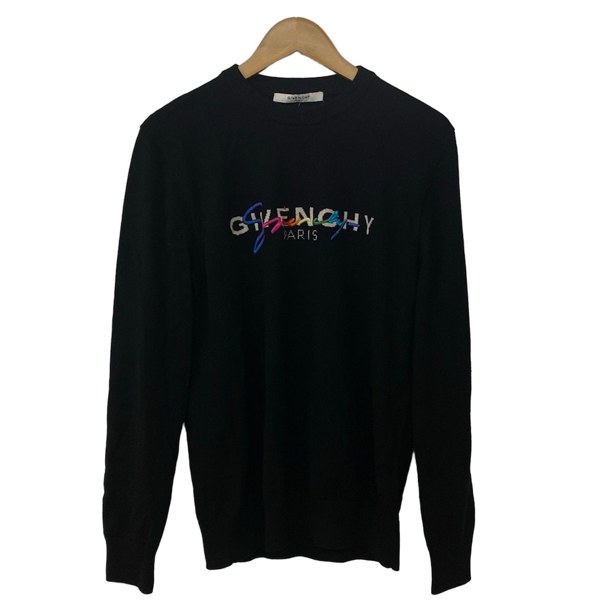 GIVENCHY(ジバンシー) 長袖セーター サイズM メンズ美品 - 黒×白×マルチ クルーネック/ロゴ