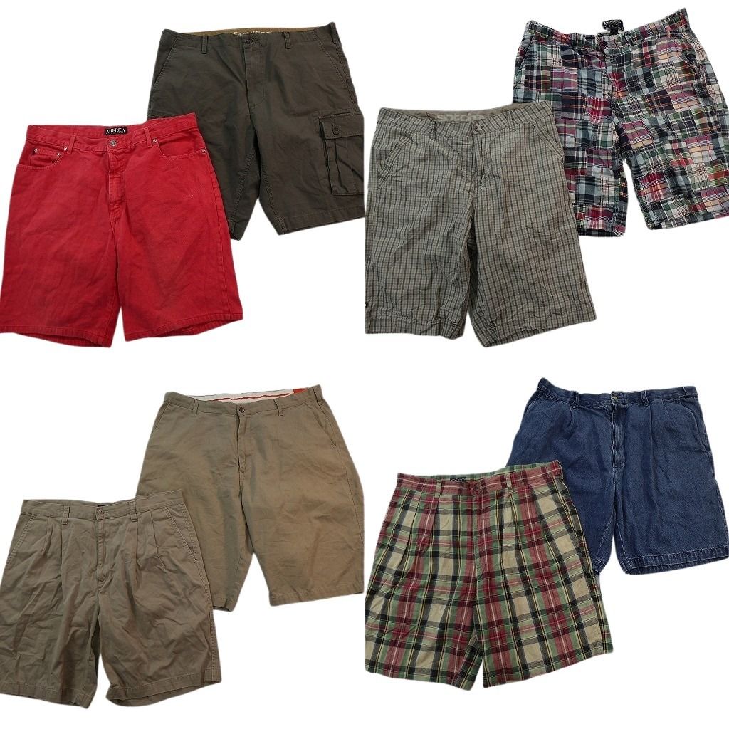 古着卸 まとめ売り ショートパンツ MIX 8枚セット ( メンズ 38 ) ブラウン チェック デニム タック ベージュ パッチワーク 中古古着 NE6578