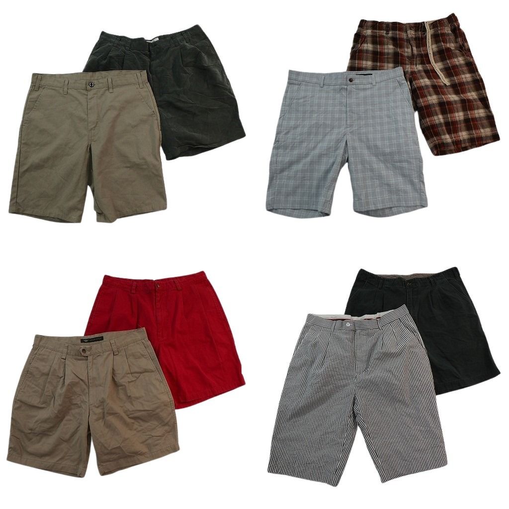 古着卸 まとめ売り ショートパンツ MIX 8枚セット ( メンズ 36 ) ストライプ タック レッド ベージュ チェック 中古 古着 NE6588