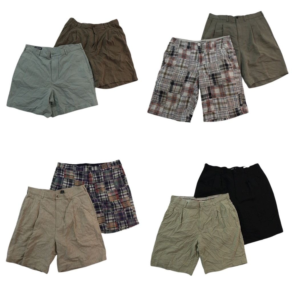 古着卸 まとめ売り ショートパンツ MIX 8枚セット ( メンズ 35/34 ) チェック パッチワーク ベージュ タック 中古 古着 NE6590