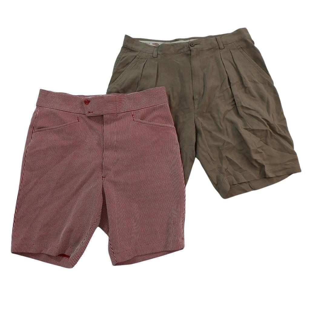 古着卸 まとめ売り ショートパンツ MIX 8枚セット ( メンズ 34 ) ストライプ ベージュ タック ブラック 中古 古着 NE6593