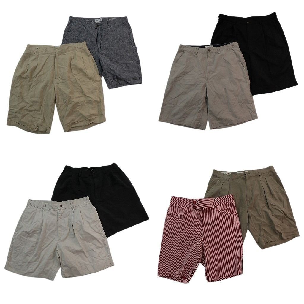 古着卸 まとめ売り ショートパンツ MIX 8枚セット ( メンズ 34 ) ストライプ ベージュ タック ブラック 中古 古着 NE6593 の商品写真