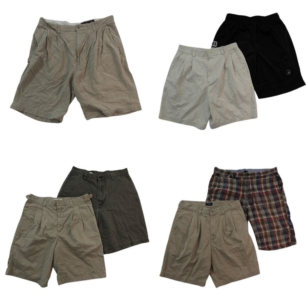 古着卸 まとめ売り ショートパンツ MIX 7枚セット ( メンズ 33/M ) チェック ベージュ タック ブラック イージー 中古 古着 NE6594