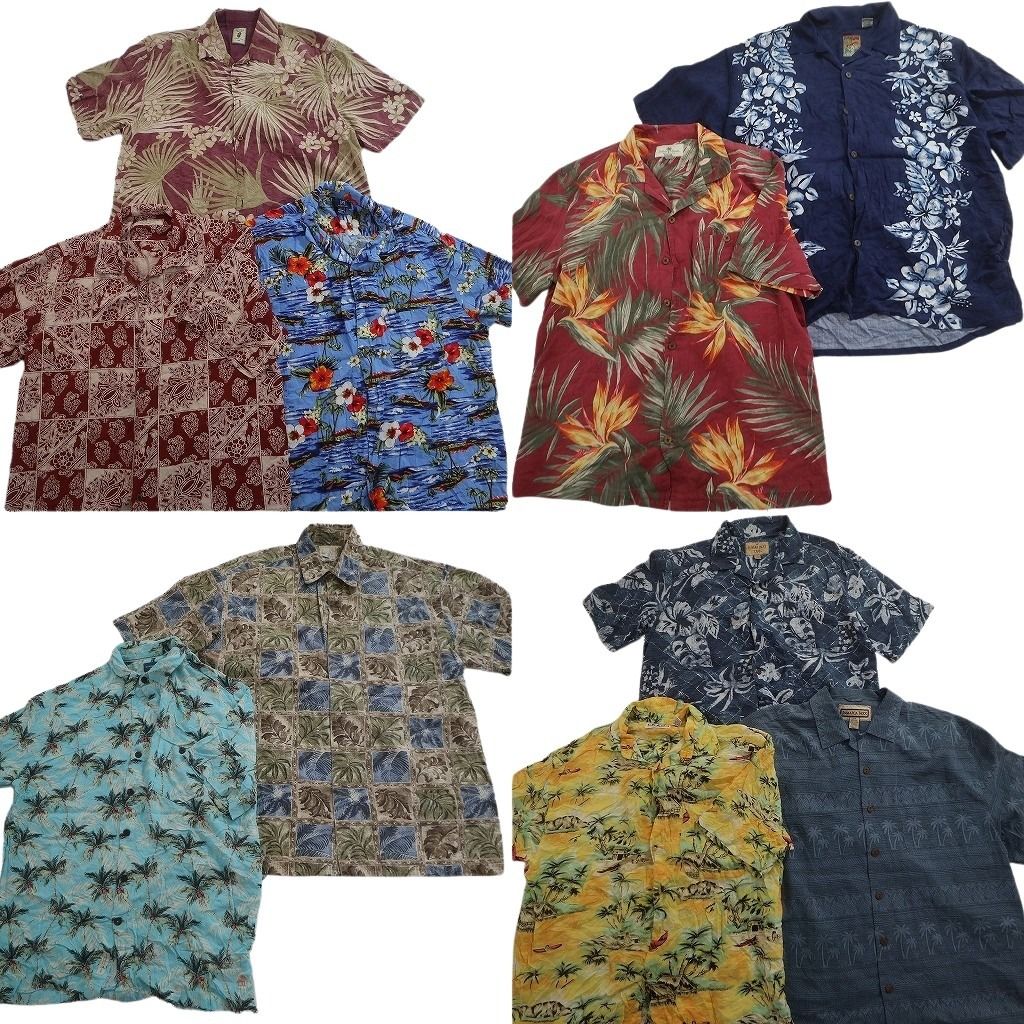 古着卸 まとめ売り 素材MIX アロハシャツ 10枚セット ( メンズ L ) ハイビスカス ホリゾンタル リーフ柄 パームツリー 中古 古着 NE6605 6,699円