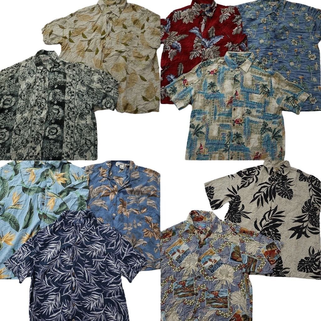 古着卸 まとめ売り 素材MIX アロハシャツ 10枚セット ( メンズ L ) リーフ柄 パームツリー オープンカラー 中古 古着 NE6623