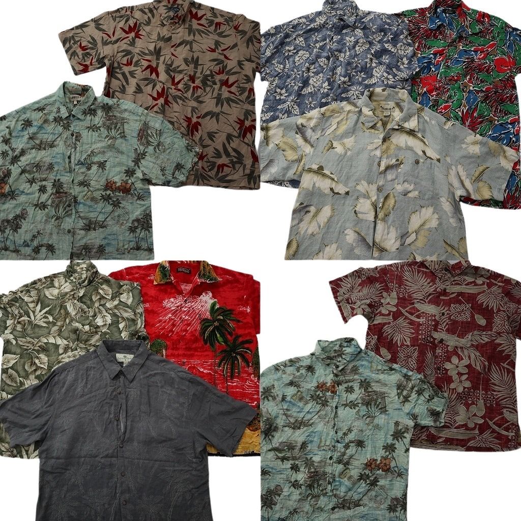 古着卸 まとめ売り 素材MIX アロハシャツ 10枚セット ( メンズ L ) ホリゾンタル リーフ柄 オープンカラー 中古 古着 NE6631