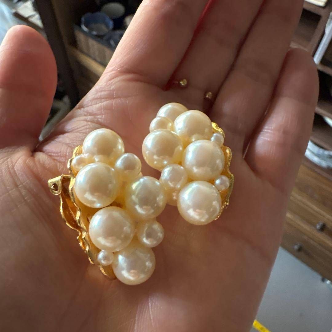 【東あずま店　併売品】　大粒パール　イヤリング　コスチュームジュエリー　costume jewelry　pearl　大きい　お呼ばれ　デート　オフィスカジュアル　食事会