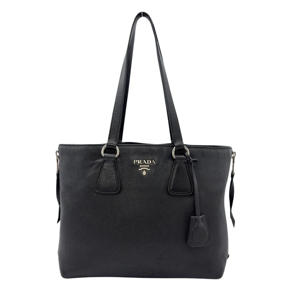 プラダ PRADA サイドジップ トートバッグ レザー ブラック シルバー金具 レディース【中古】
