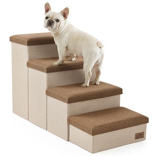 COZYKISS犬用階段収納付き幅広頑丈小型/中型犬と高齢猫用折りたたみ式ベッド/ソファ/車用耐荷重約80kg(茶色、97x43x56cm、4)