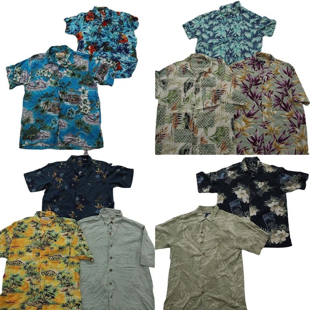 古着卸 まとめ売り 素材MIX アロハシャツ 10枚セット ( メンズ M ) リーフ柄 ホリゾンタル パームツリー 中古 古着 NE6649