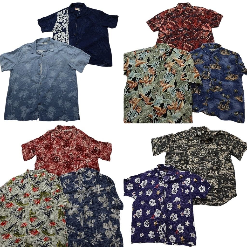 古着卸 まとめ売り 素材MIX アロハシャツ 10枚セット ( メンズ 2XL ) パームツリー リーフ柄 ハイビスカス 中古 古着 NE6653 6,786円