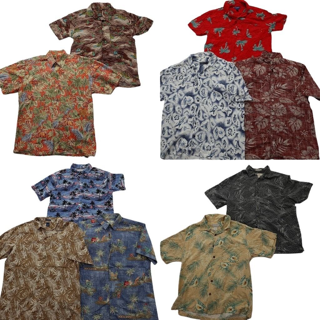 古着卸 まとめ売り 素材MIX アロハシャツ 10枚セット ( メンズ M ) ホリゾンタル パームツリー リーフ柄 中古 古着 NE6658