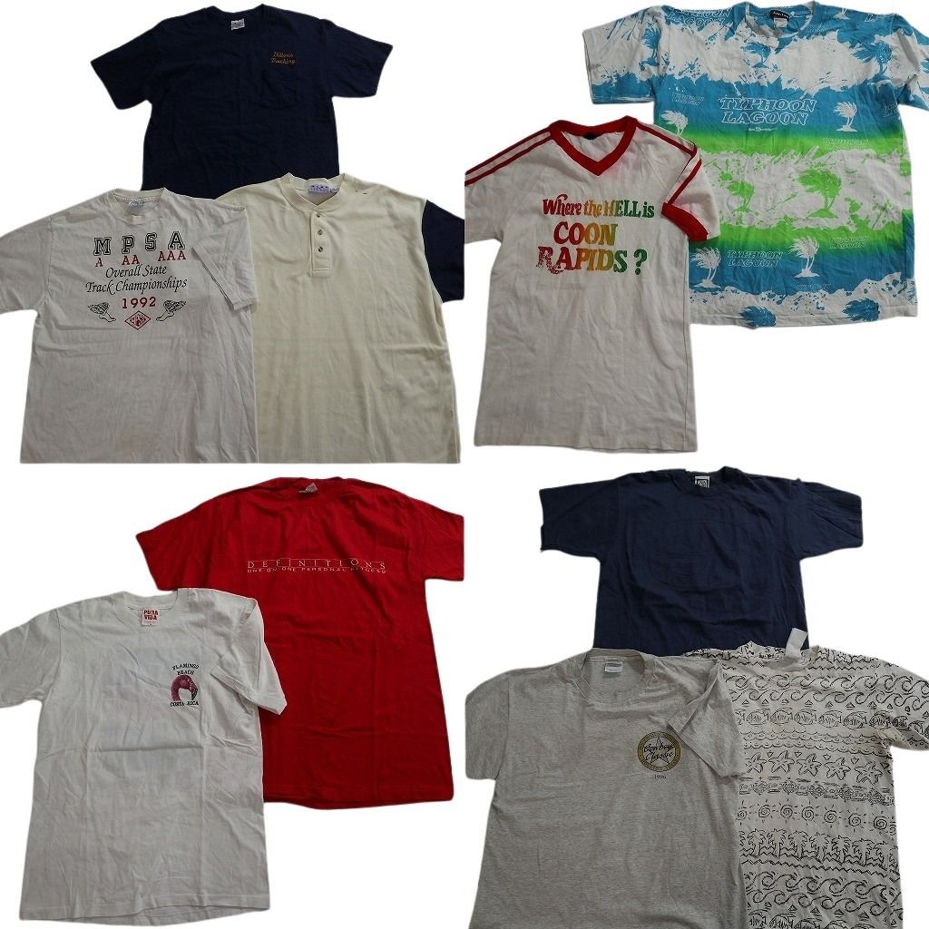 古着卸 まとめ売り シングル Tシャツ 10枚セット ( メンズ M/L/XL ) ヘインズ ヘンリーネック Ｖネック 総柄 中古 古着 NE6687