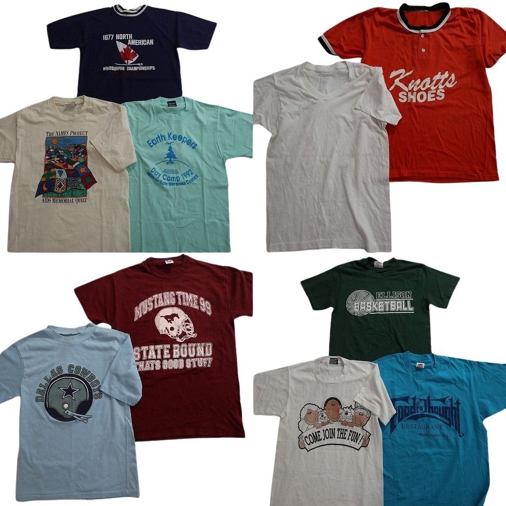 古着卸 まとめ売り シングル Tシャツ 10枚セット ( メンズ S/M ) ラッセル フルーツオブザルーム ヘンリーネック 中古 古着 NE6691