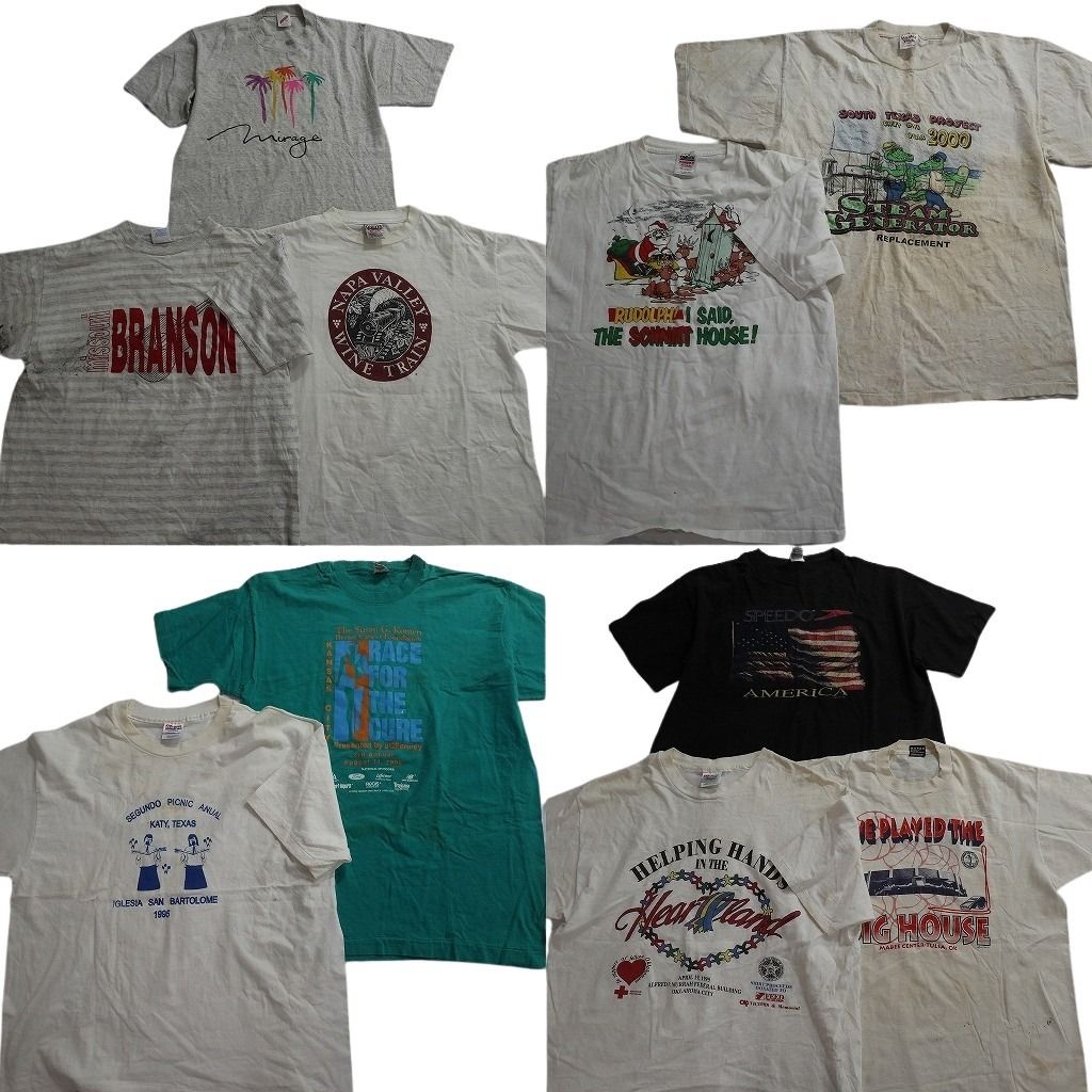古着卸 まとめ売り シングル Tシャツ 10枚セット ( メンズ XL ) ジャージーズ ボーダー 星条旗 フルーツオブザルーム 中古 古着 NE6693
