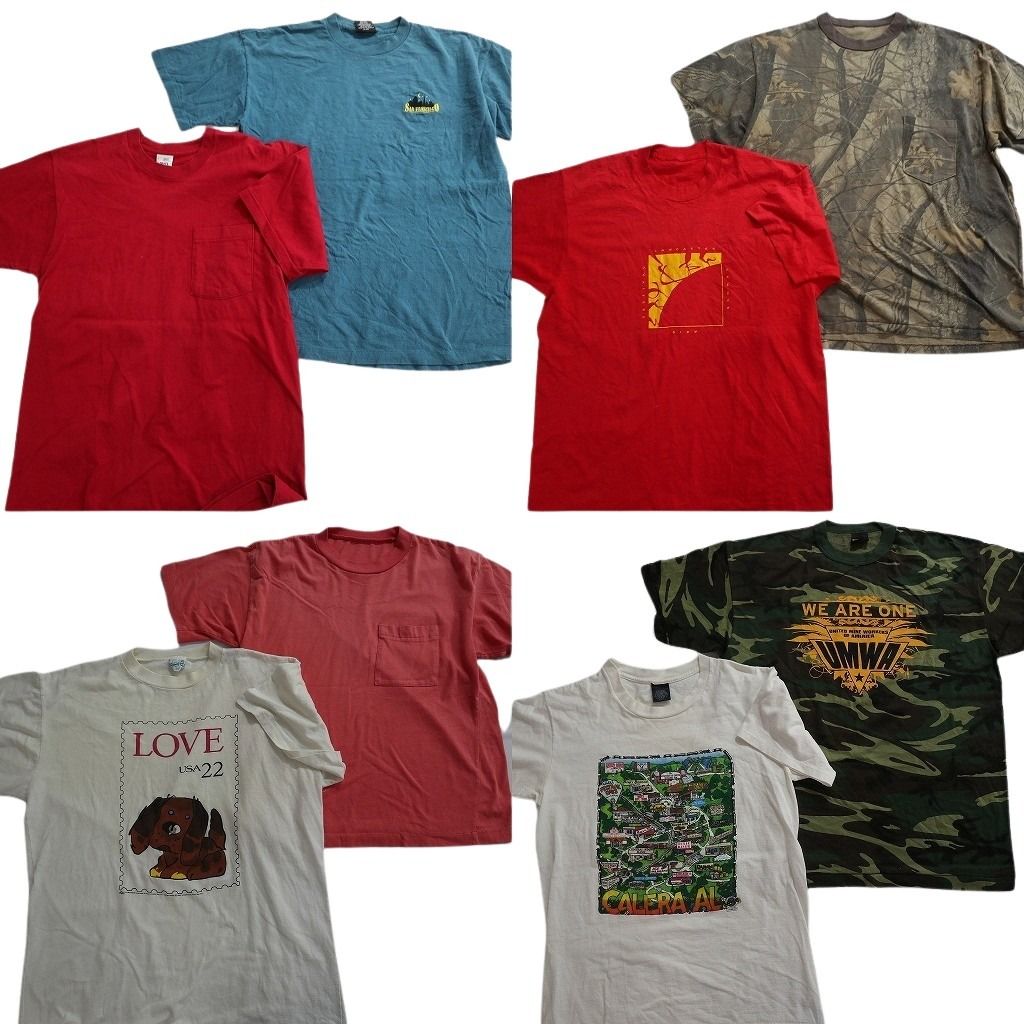 古着卸 まとめ売り シングル Tシャツ 8枚セット ( メンズ L ) ポケット付き ワンポイント 迷彩柄 リアルツリー柄 中古 古着 NE6700