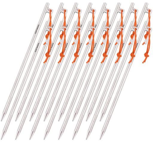 Soomloomテントタープ用ペグ/ステーク64チタン合金製固定ロープ付き7.5mm25cm高強度耐食超軽量アウトドア/キャンプ用品(25cm16本セット収納バッグ付き)
