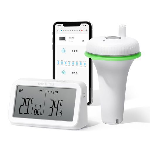 INKBIRD風呂温度計Wi-Fi水温計浮かべる温度計ワイヤレス水温計+ハブIBS-M2セットスマホで水温管理大画面9つセンサー接続可能アラーム機能水槽用プールお風呂