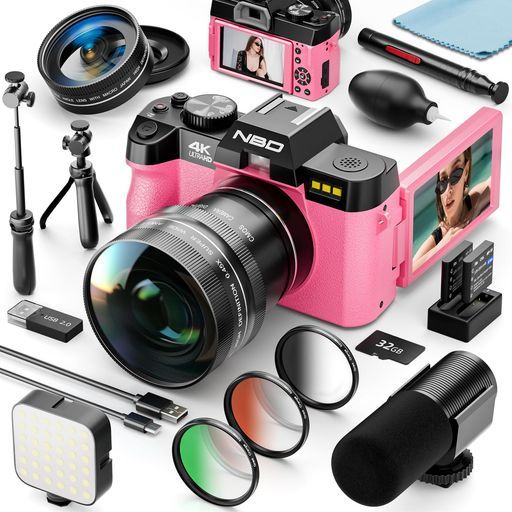 NBD4K4800万画素・120FPSデジタルカメラ【Wi-Fiとアプリ制御・16種のアクセサリー】16倍ズームAF機能付き一眼レフカメラ|マクロ+広角レンズ|ウェブカメラ機能|32GBmicroSDカード&2個のバッテリー…